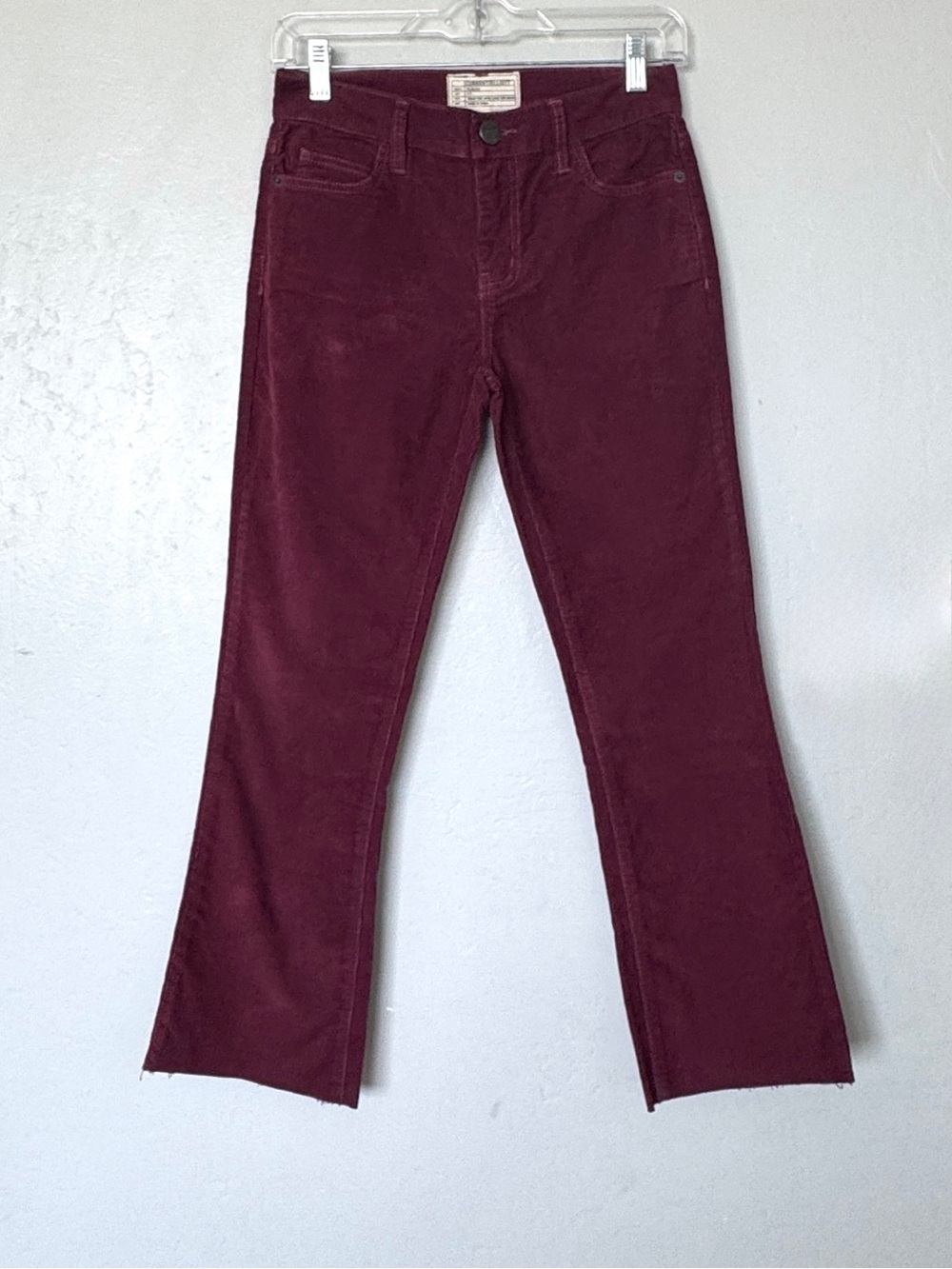 Current/Elliott The Kick Corduroy Mid-Rise Raw Hem Jeans In Wine Tasting Size 24